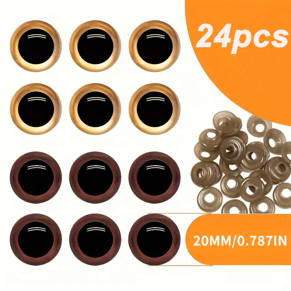 24pcs/set Eye Washers, In Golden And Brown Colors, Multiple Size Options: 8/10/12/14/16/18/20mm. Plush Toy Crochet Craft Stuffed Animals, Diy Supplies, Art Large-