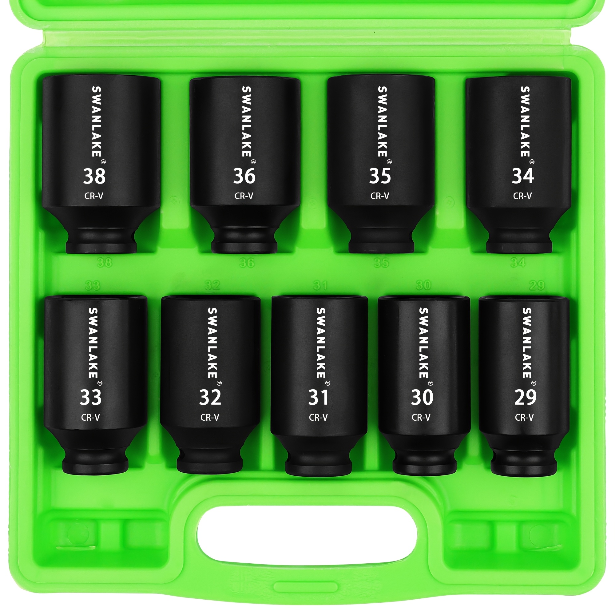 TEMU 9pcs 1/2" Drive Jumbo Impact Socket Set, Metric 29mm-38mm Large Socksts Spindle Axle Nut Impact Socket, Black