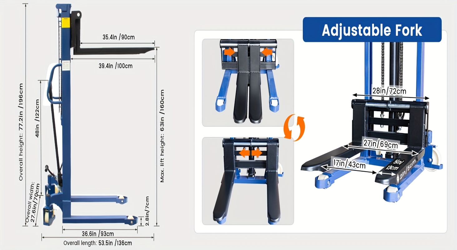 manual hydraulic pallet stacker 2200lbs capacity 63 lift fixed legs Product details 3