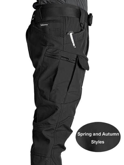 item picture mens cargo pants multiple pockets durable polyester and spandex blend stretch fabric machine washable solid for outdoor activities and casual wear work pants belt not included