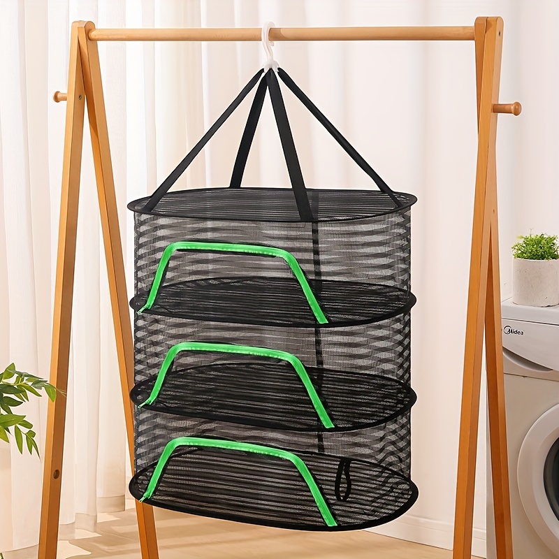 

3-tier Mesh Drying Basket - Collapsible, Zippered Design For , Fish, Fruits & Vegetables - Ideal For & Outdoor Use - /black, Drying Racks