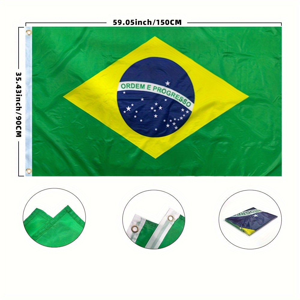 Brazilian Flag 3x5 Ft, Embroidery Brazil Brasil Bandeira Do National Flags  with 2 Brass Grommets, Heavy Duty Polyester Outdoor Banner