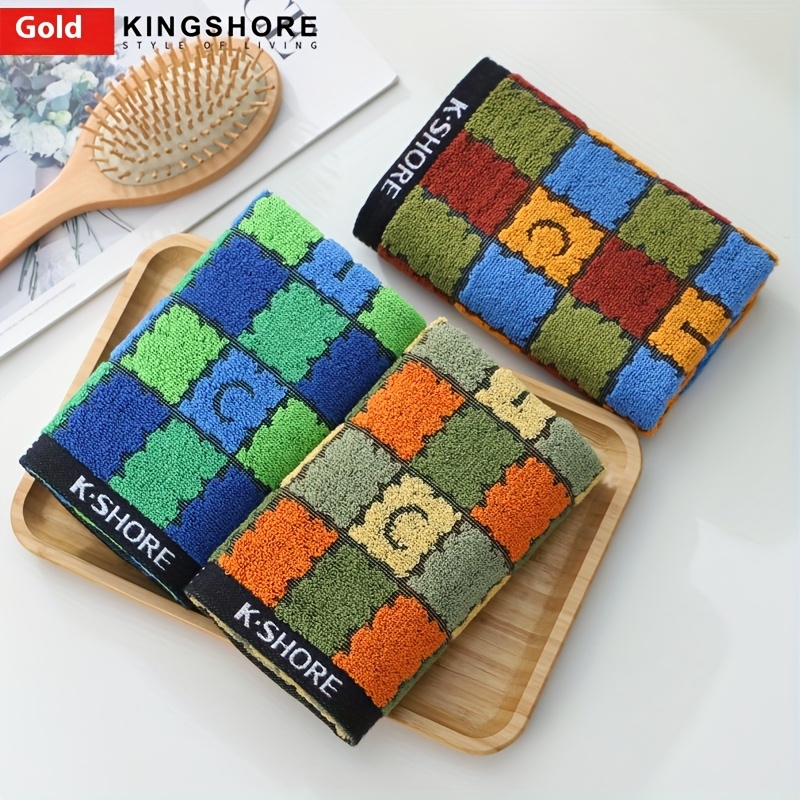 Image of 3pcs Towels, Pure 100% Cotton Towels, Absorbent Towels, No Color Fading, No Shedding, Couple Towels, Towels, Soft And Skin-friendly, Classic Checkerboard Design
