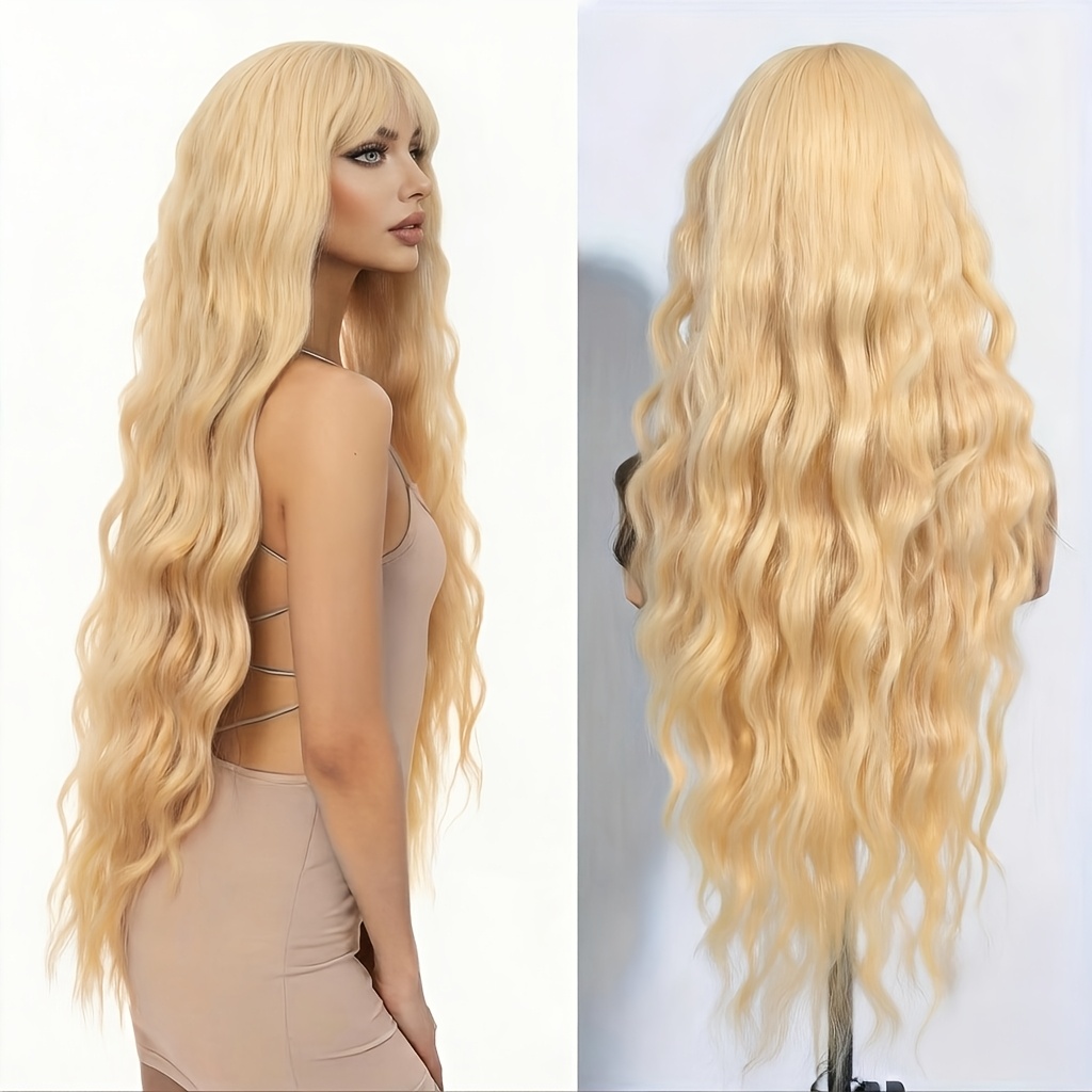 TEMU 32 Inch Long Loose Wave Blonde Wigs For Women, High-quality Synthetic Wig With Breathable And Rose Wig , Suitable For Daily Use, Kpop, Cosplay,