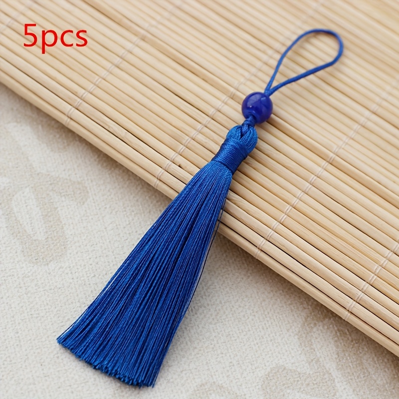 TEMU 5 piezas de borlas de 7 cm, borla de con cuentas, marcapáginas, borla pequeña colgante, borla larga, colgante para hacer joyería DIY