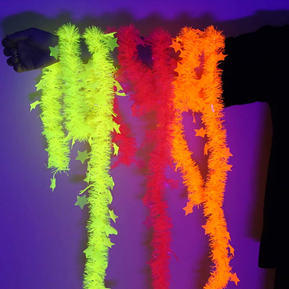Image of 12pcs Fluorescent Macaron Party Garland Set, 6.6ft Fluorescent Tassel, Glowing Photo Props, Black Light Party Favors, Suitable For , Birthday Weddings, Disco Parties