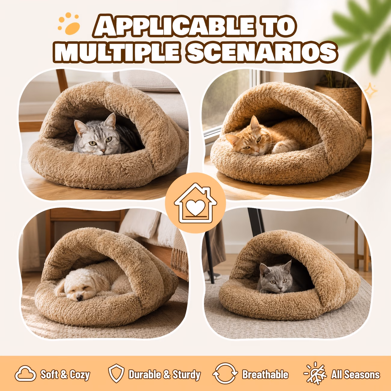 2026 newly autumn winter warm slipper style cat bed semi enclosed windproof cave 1pc thickened insulated cat bed sleeping pad for cats and dogs Product details 4