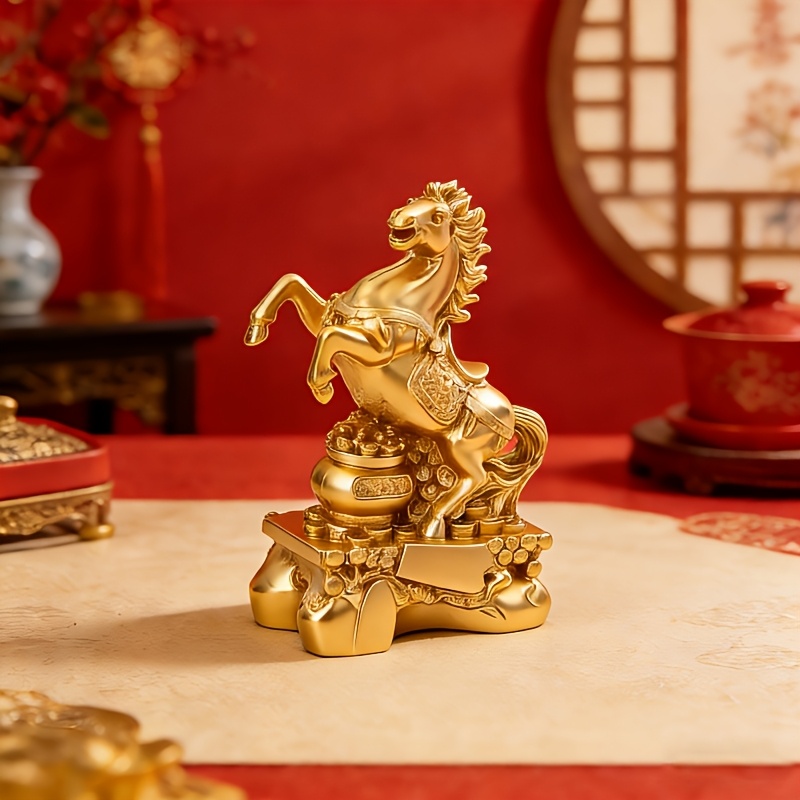 TEMU 1pc Happy New Year Chinese New Year Year Of The Horse Zodiac Horse Ornament, Home Party Horse Figurine, Simulated Animal Horse Ornament, Home