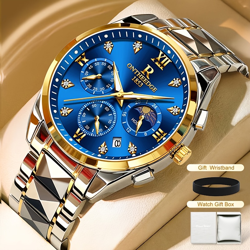 TEMU Montre de Luxe pour Homme, Montre-Bracelet Mécanique Automatique avec , Chronographe à Compteurs, Calendrier , Montre Mécanique pour Homme d' et