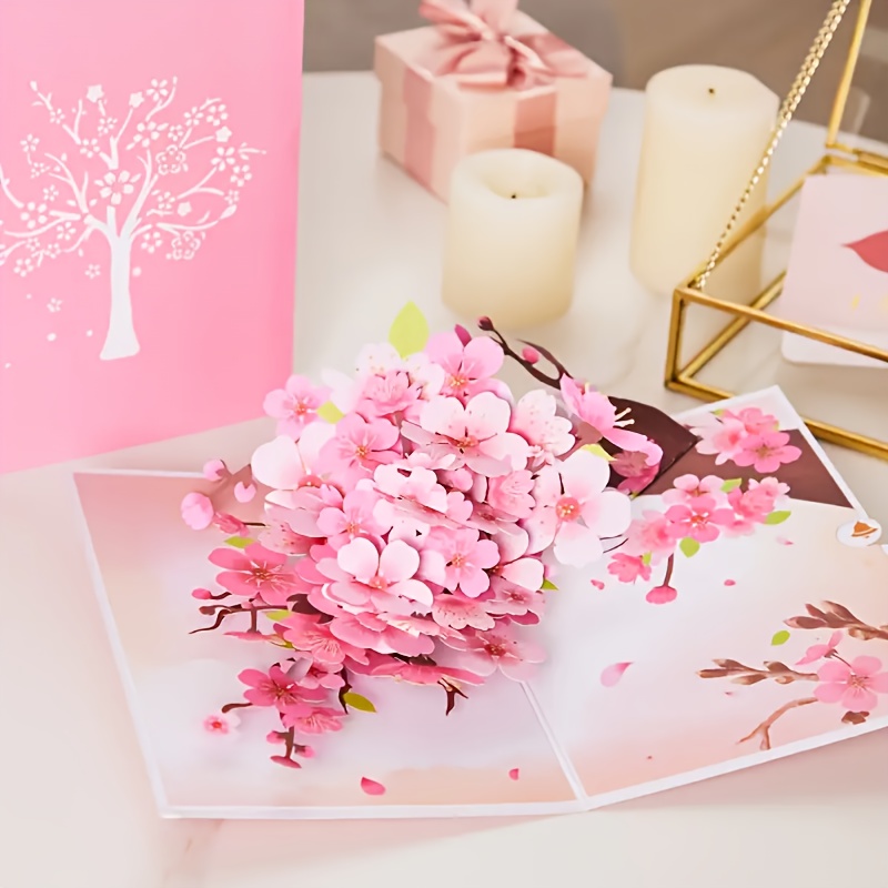 1pc Cherry 3d Pop-up Card, Floral Paper Art With Envelope & Note Card, Gift For Mother's Day, Valentine's, Birthdays Wedding - Decorative Postcard For Family & Invitation Card