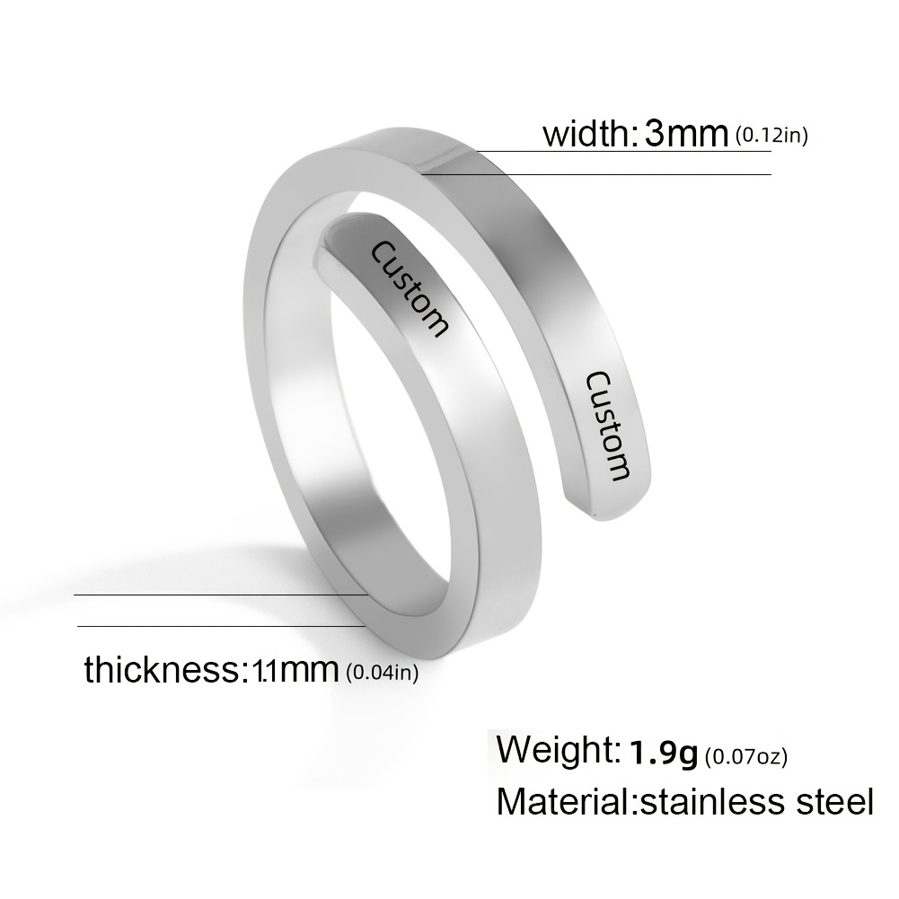 TEMU [customized] 1pc Fashion Unique Personalized Custom Engraved Name Letter Double Layer Ring, Bohemian Minimalist Style, Custom Name Date Number