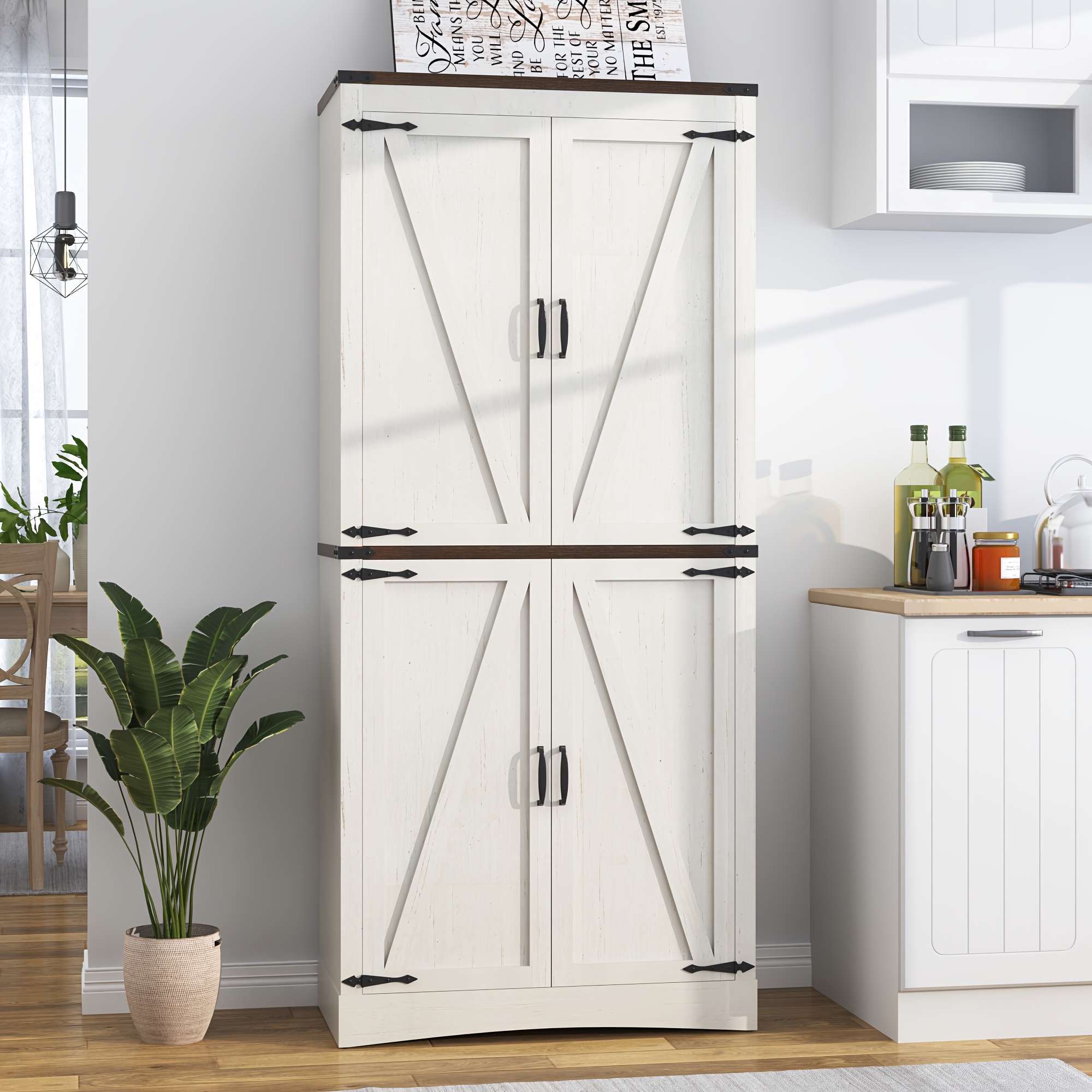 71in Farmhouse Tall Pantry Cabinet with Adjustable Shelves