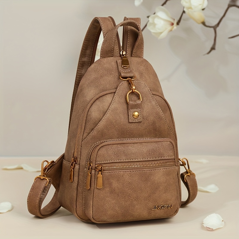 Retro Elegant Multi-functional Women's Backpack, Fashionable Casual Easy Chest Bag, Switchable To Carrying