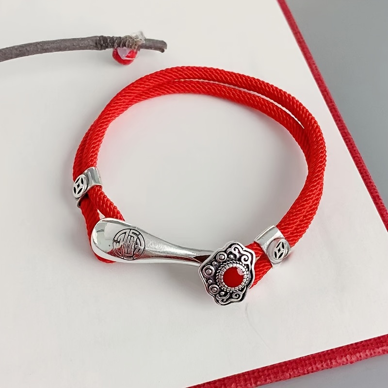 

1pc Red Rope Bracelet With Copper Alloy Charm, , Non-magnetic, For Valentine's Day & Gifts, Cultural Jewelry| Design|woven Red Cord