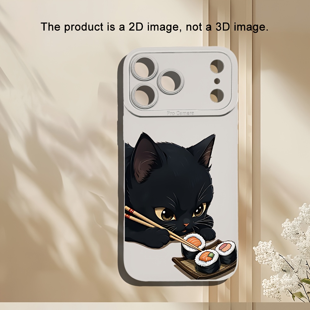 TEMU Phone Case: Cute Black Cat & Sushi Pattern Phone Case For Iphone 17/16/15/14/13/12/11/xs/xr/x/plus/pro/, A Fun Gift For Cat And Food Lovers