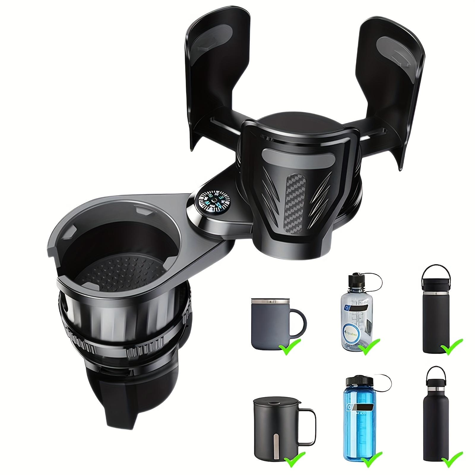 

1pc Upgraded 2 In 1 Multifunctional Car Cup Holder Expander Adjustable And Stable Dual Cup Holder With Compass Vehicle Drink Cup Adapter For Most Car Truck