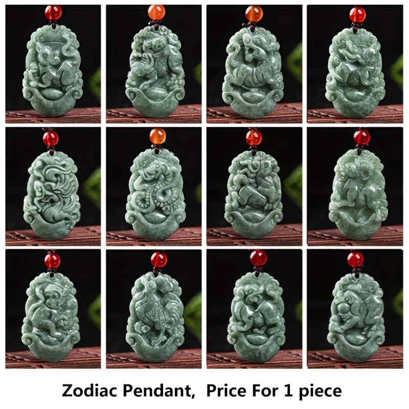 Natural Stone Zodiac Pendant Necklace, Hand Carved, Unisex