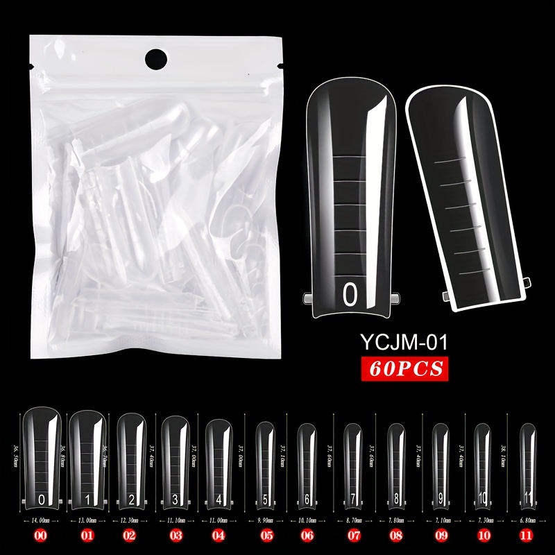 60pcs Jearlyu Gel Polish Acrylic Nail Tips - Oval Long False Nails With , Transparent Glossy Finish For Professional Salon, Personal & Home Manicure Accessories, Sleek Nail Design, Nail Tech Supplies