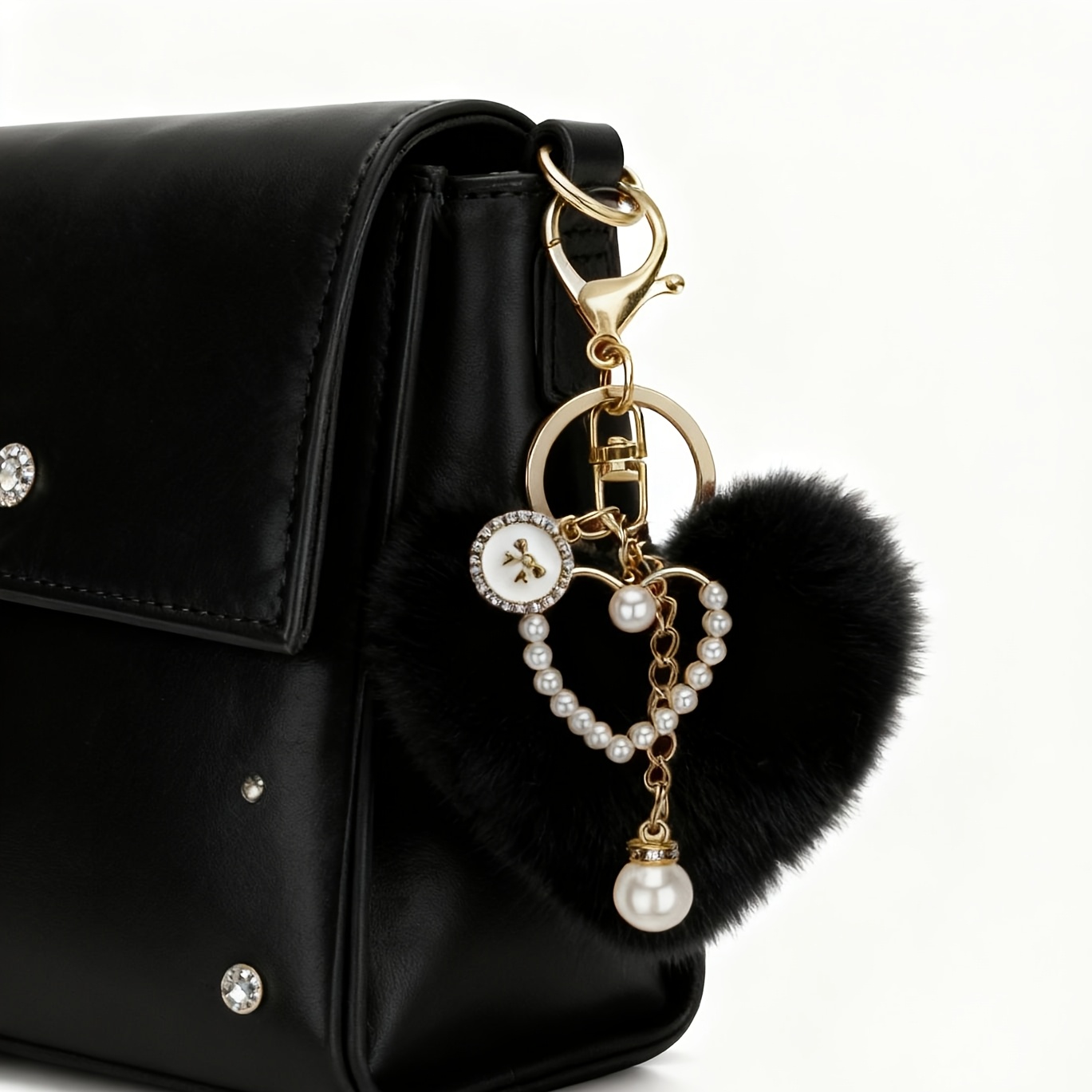 TEMU 1 llavero de peluche con cadena de perlas de - Decoración de bolso con decoración de flores | mochila, maleta, adicionales de llave Navidad