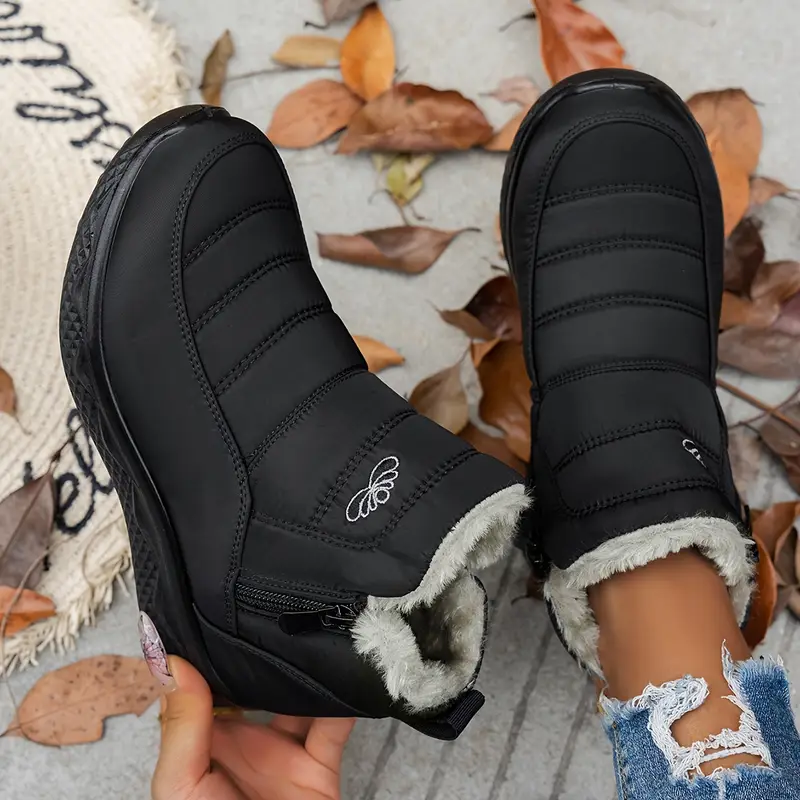 womens winter snow boots waterproof thermal insulated with side zipper round toe fashionable ankle booties 35 black 11