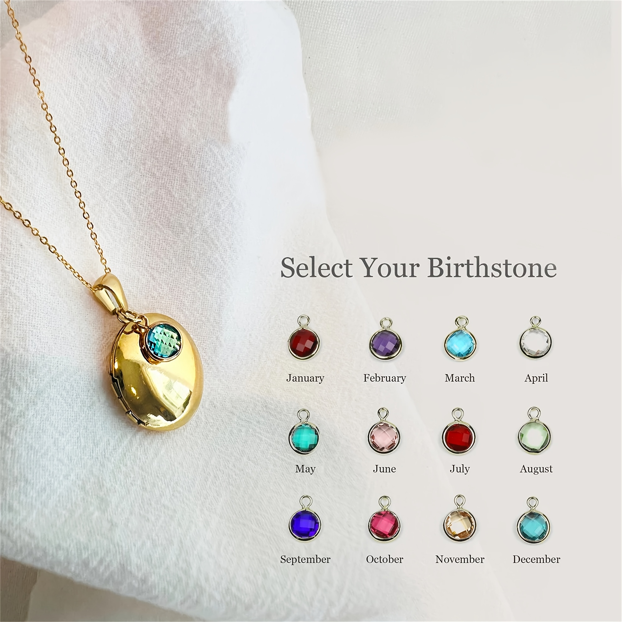 TEMU Customized Round Photo Pendant Necklace, Featuring A Birthstone Pendant, A Commemorative Necklace That Makes A Perfect Gift For Valentine's Day