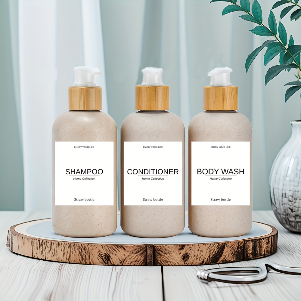 Image of 3pcs 250ml Soap Dispenser And Lotion Set With 3pcss Labels, Shampoo And Shower Gel Travel Bottles, Pump Bottles For Bathroom Additions Decor