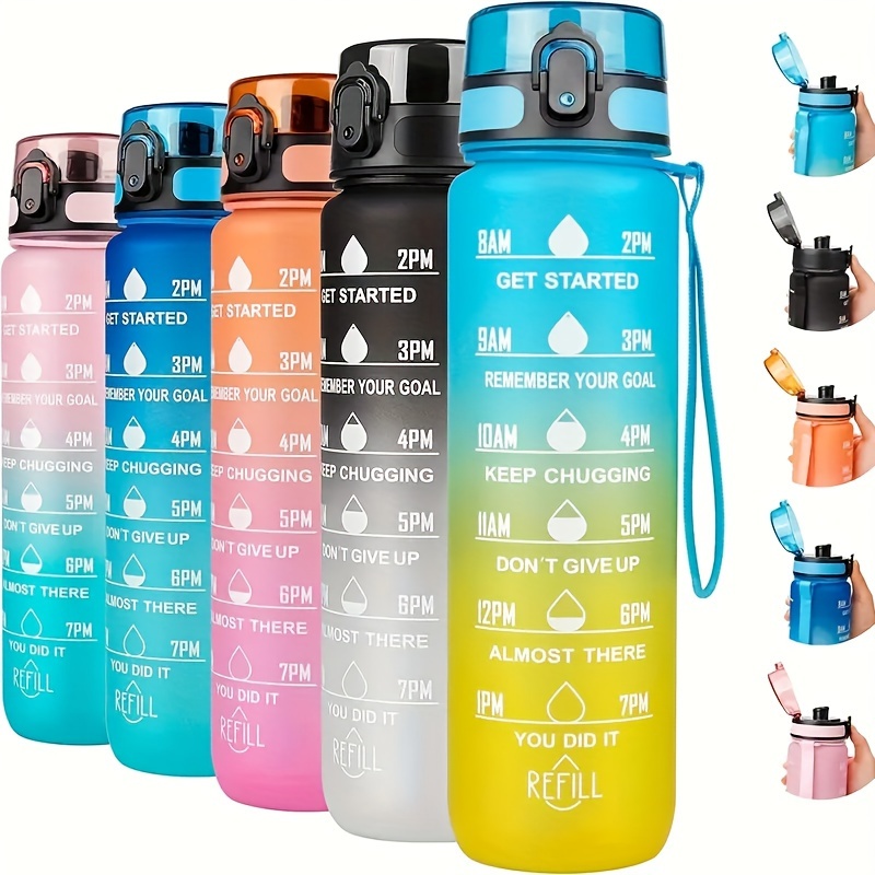 

32oz Bpa-free Leakproof Sports Water Bottle With Time Scale, Straw, And Gradient Color Design - Hand Wash, Round Shape, Pc Material - Ideal For Fitness And Outdoor Activities