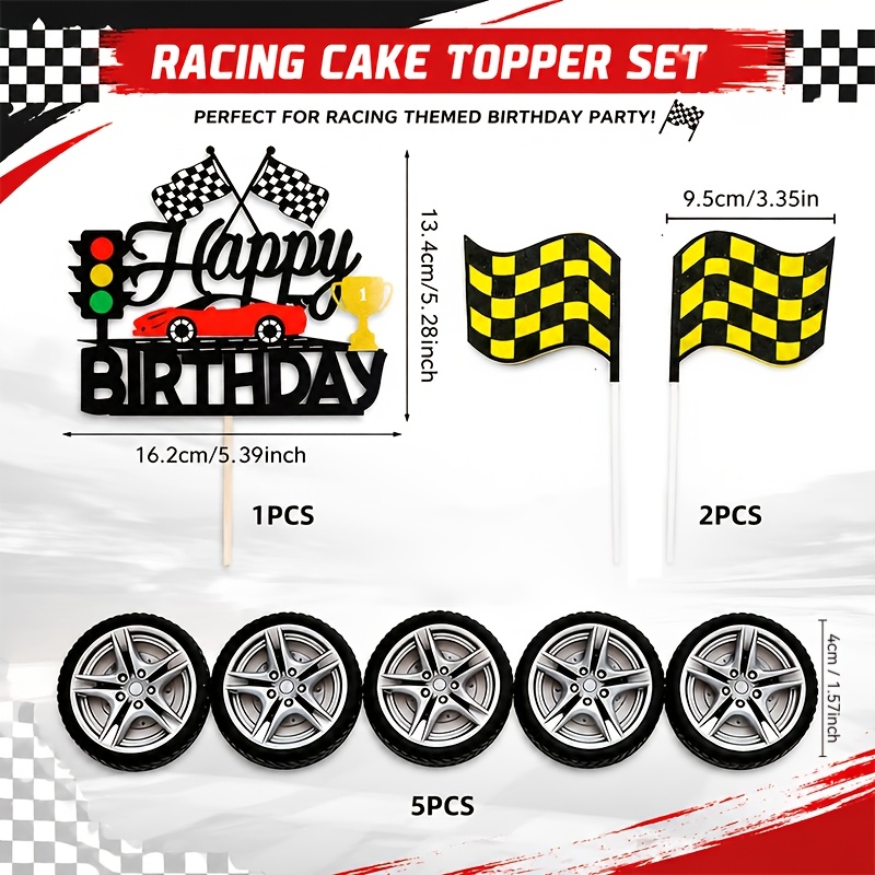 8pcs Racing-themed Birthday Cake Decorations And Toppers, Featuring Checkered Flags And Party Designs For Birthday Cakes，halloween，christmas