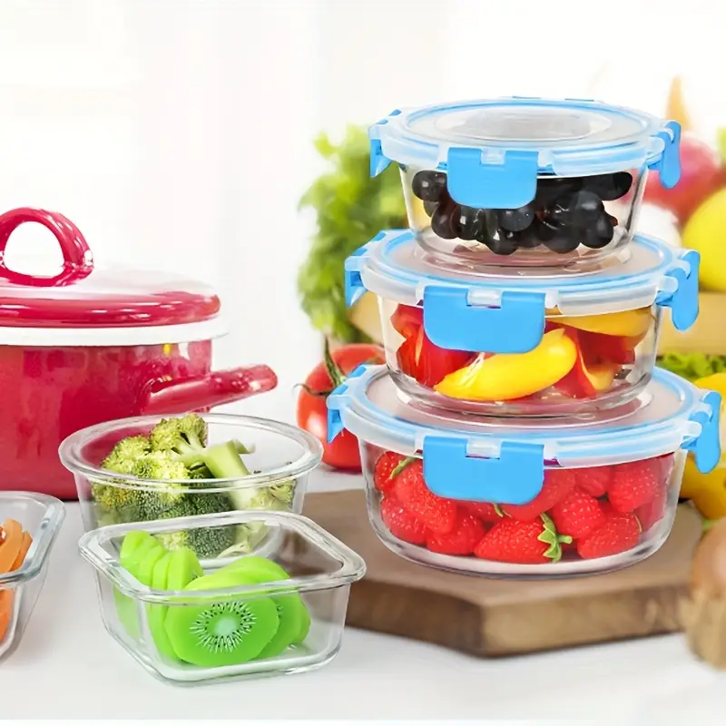 24pcs 12 lids 12 glass bowls glass meal preparation containers reusable and stackable food storage containers with lids that are leak proof for camping picnics schools offices and colleges kitchen storage boxes and kitchen accessories Product details 2