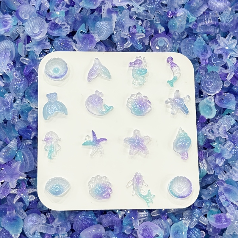 TEMU 50pcs Ocean Gradient Nail Charms Mixed Shell, Mermaid Tail & Dolphin Embellishments For Press-on Nails