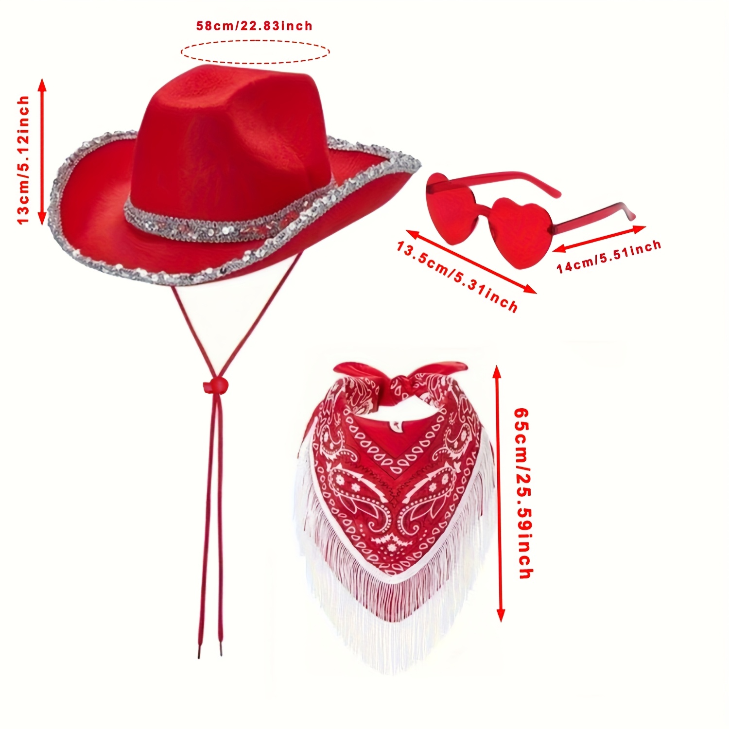 3pcs cowgirl costume set red fringe hat heart shaped fashion  display picture 1