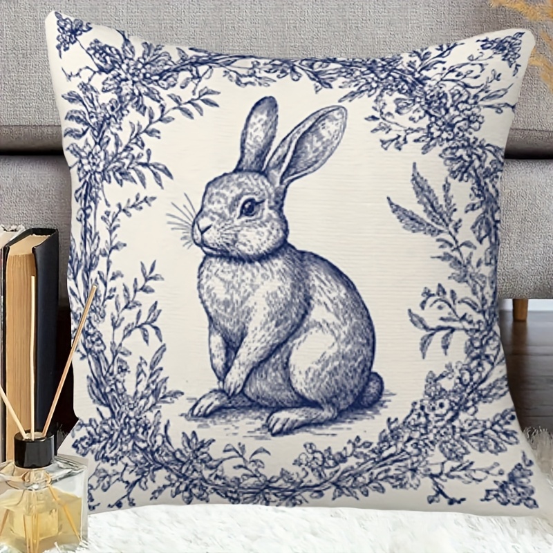 

1pc Easter Bunny 18x18" Throw Pillow Cover - Soft & Comfortable, Blue , Zippered Polyester Decor For Sofa & Bedroom, Ideal Holiday Gift (pillow Insert Not Included), Cute Pillows