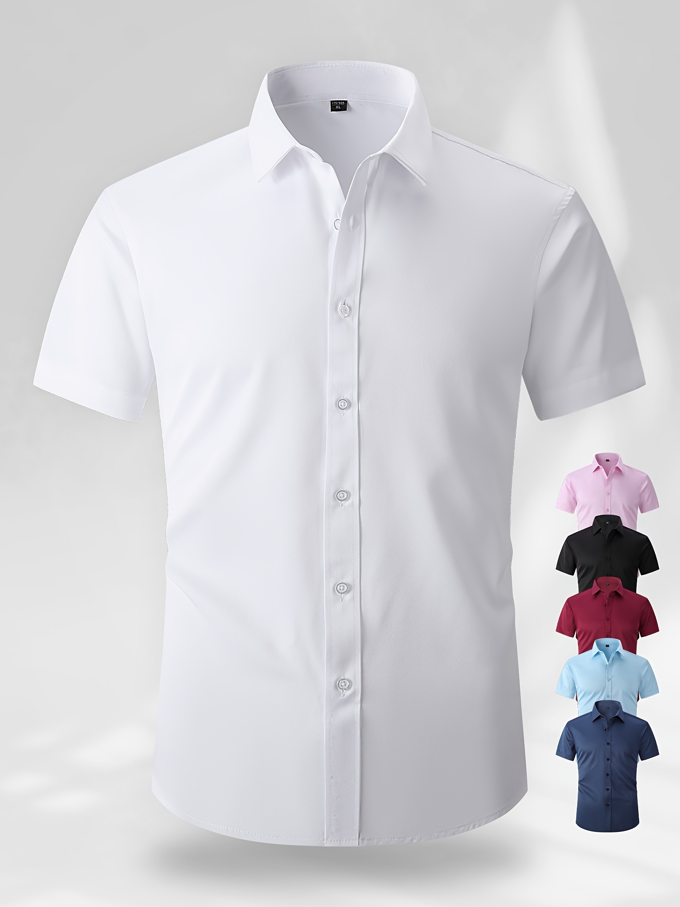 Summer New Solid Color Wrinkle- Short Sleeve Shirt for Men, Commuter  Collared Versatile Shirt