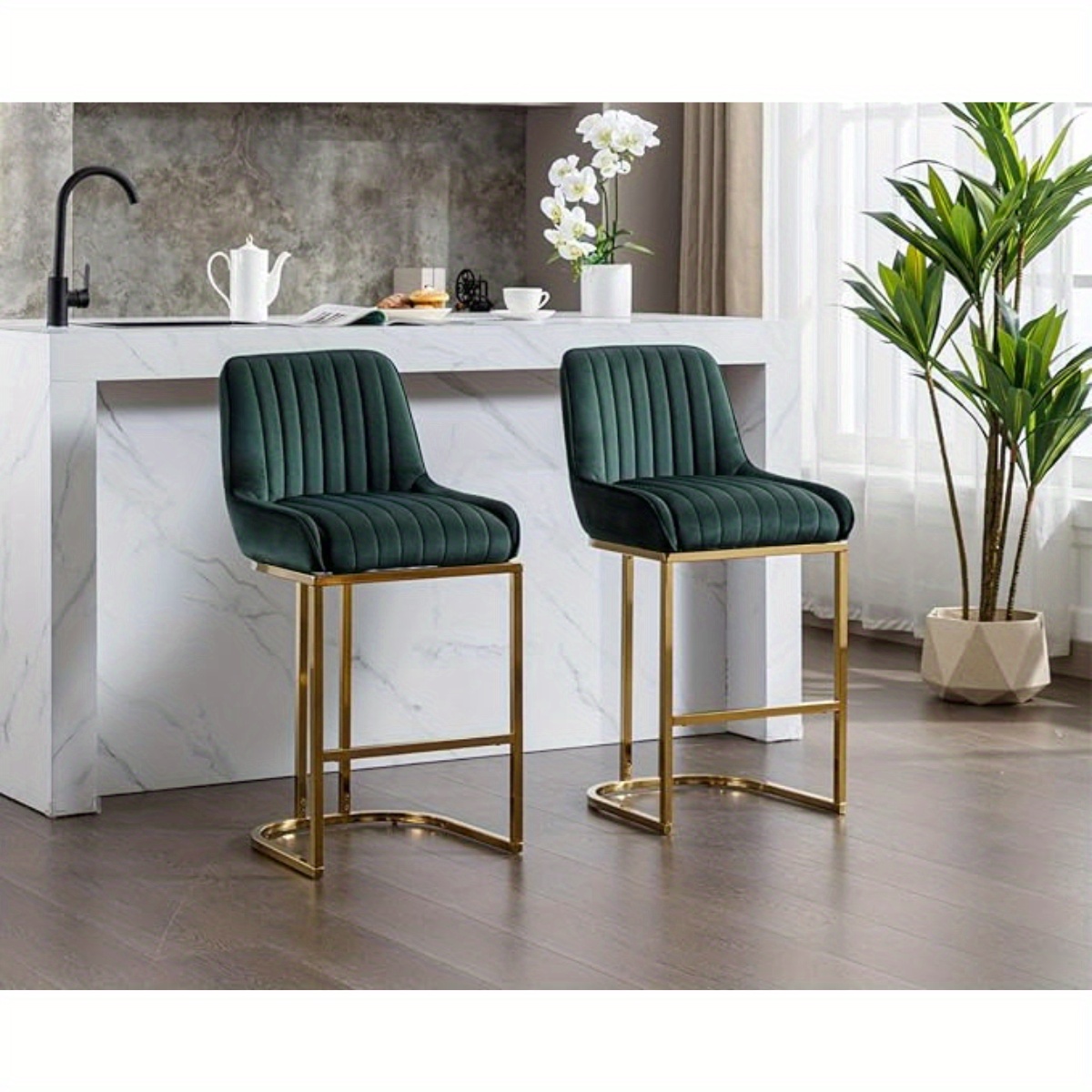 TEMU Set Of 2 Stools Without By Wahson, Featuring A Stylish Quilted Backrest, Perfect For Kitchen Counters, , Or Restaurants
