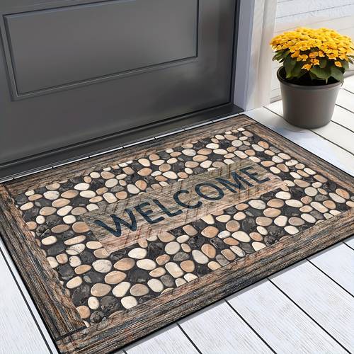 wooden stone pattern welcome doormat non slip floor mats indoor outdoor entrance carpet home decor