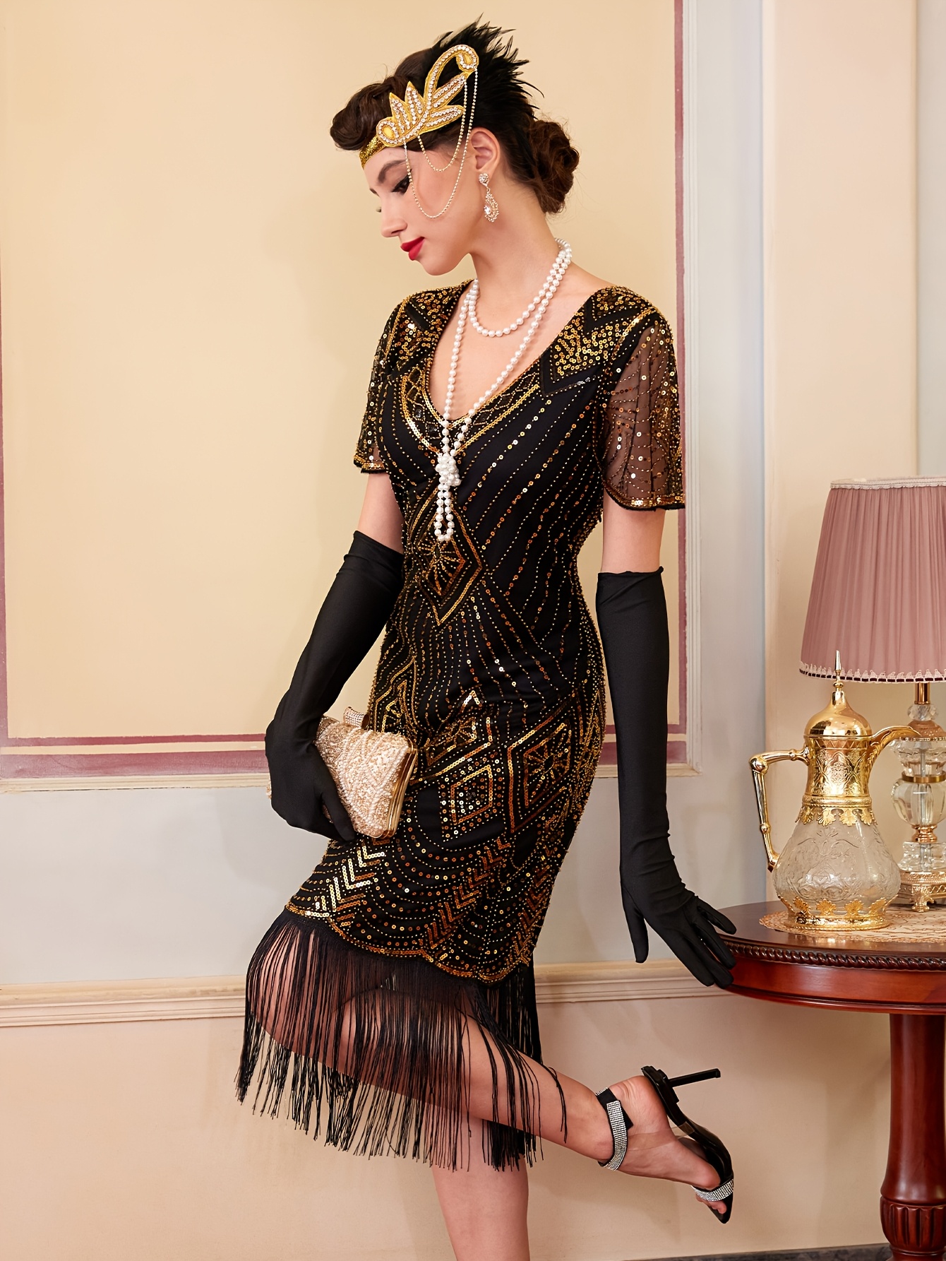 Artikelbild plus size, 1920 vintage pailletten   ball fransen kurzarmkleid party   tanzkleid perlenkleid auf lager