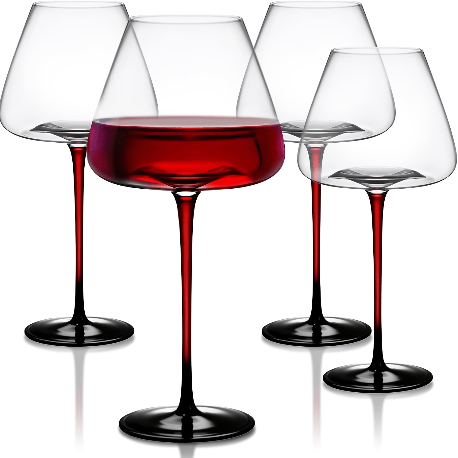 Image of 4pcs Wine Glass Set, 24oz Flutes, Red Stem With Design, Suitable For Sparkling Wine, , Handmade Barware, Perfect Gift, Bar, Wine Accessories