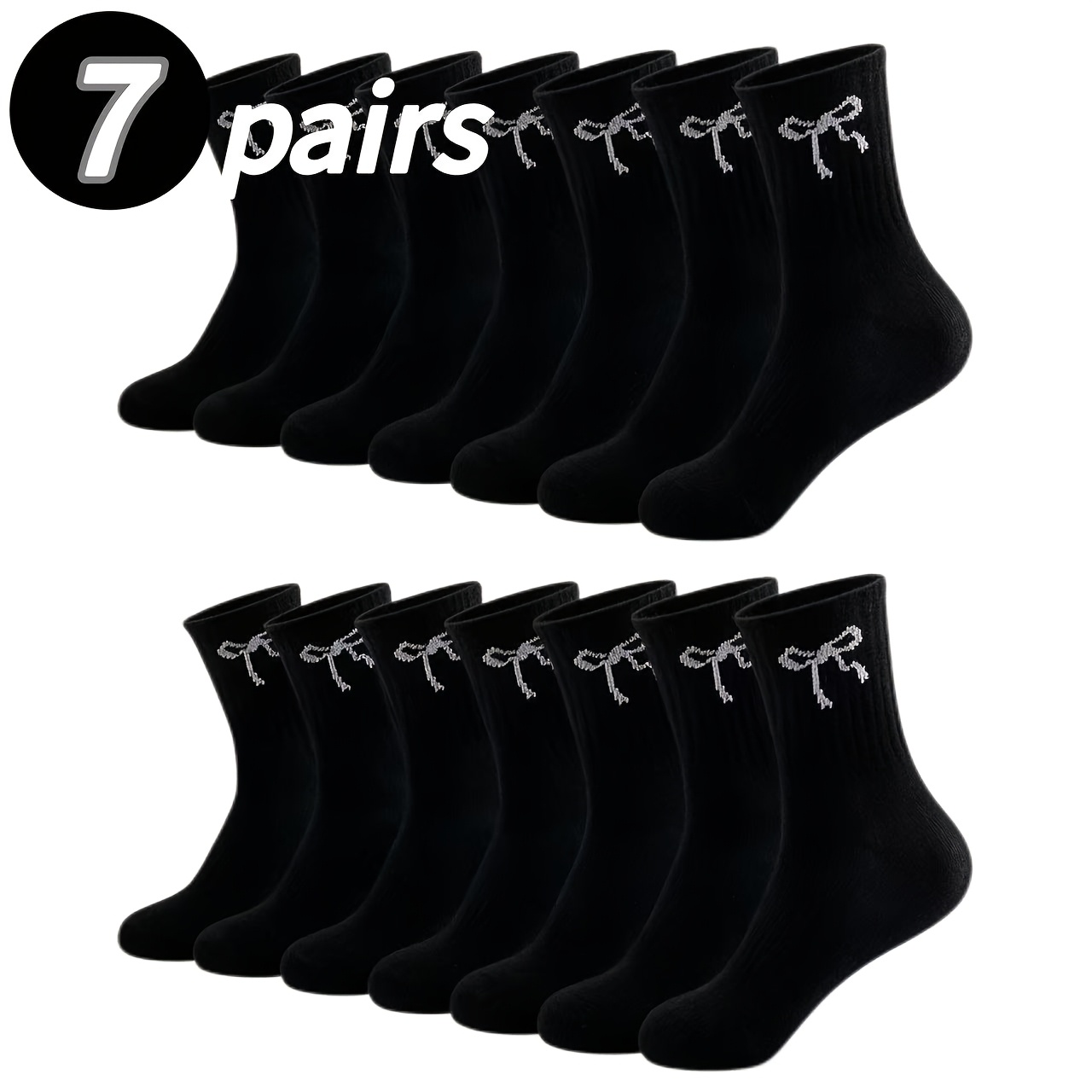 E-shop 7 Paar Damen Thermische Waden-Sportsocken mit Schleifenmuster & Seitenstreifen – Warme, atmungsaktive Wadensocken für Fitness, Winter –