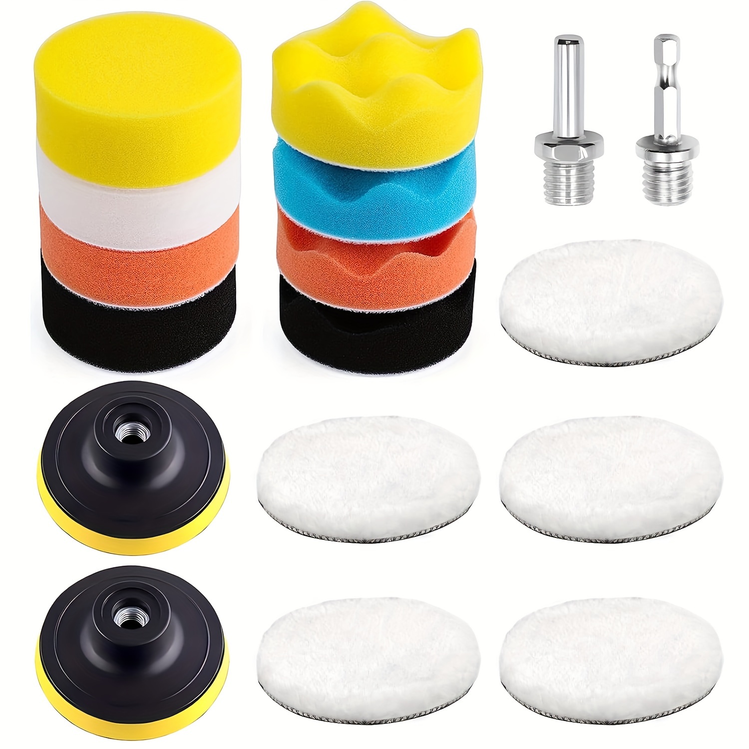 TEMU Set Of Polishing Sponges In Sizes 80, 125, And 150 Mm, Including 17pcs, Polishing Attachments, And Pads For Use With An Angle Grinder And Car Polishing Machine