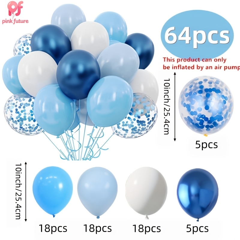 TEMU 64pcs Blue And White Metal Balloon Set, Blue Glitter Latex Balloons, Suitable For Birthdays, Party Balloons, Gender Reveal, Showers, Weddings,