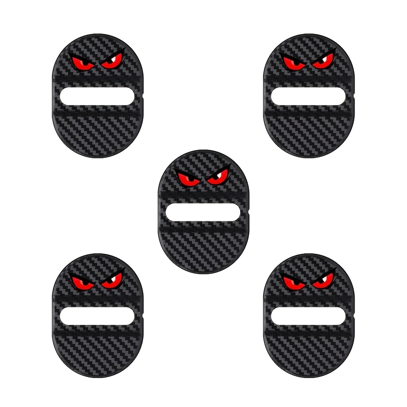 TEMU Lot de 5 protège-serrures de porte de voiture Yeux de rouges, texture fibre de carbone, patin d'étanchéité pare-rouille, pièces de modification
