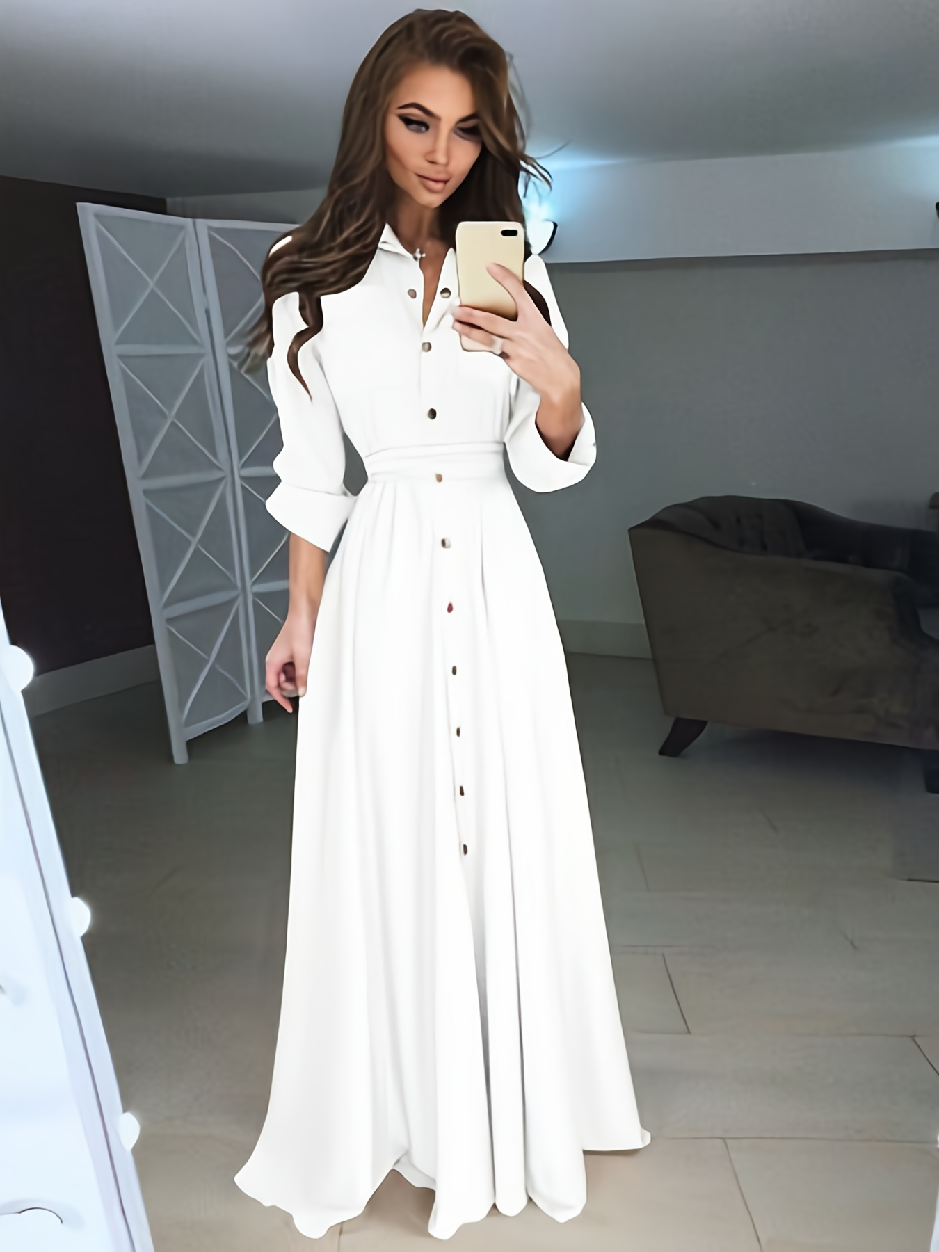 women s casual shirt dress long sleeve solid color draped Temu