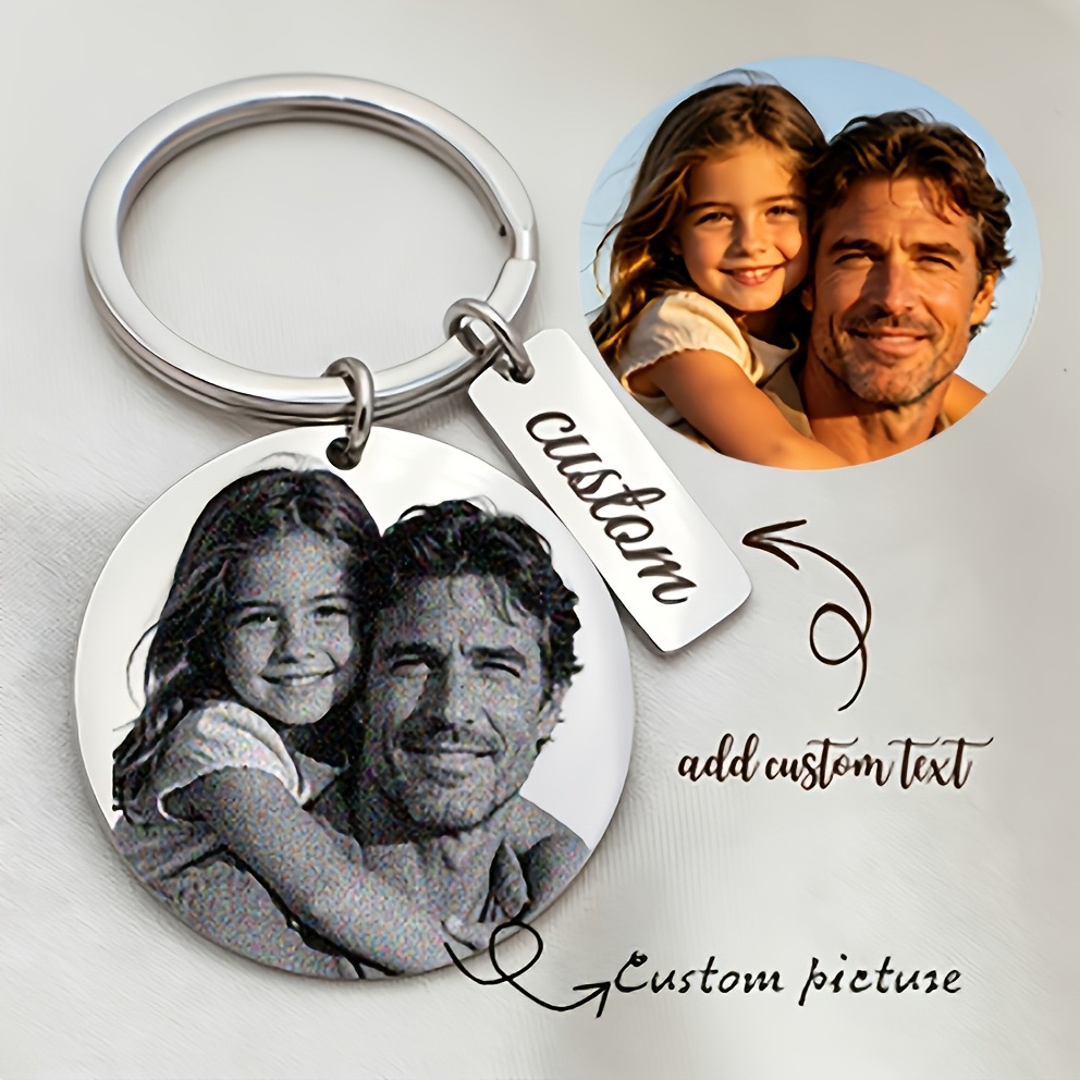 TEMU Unique Custom Family Keychain, Stainless Ring With Photo & Custom Text, Versatile Bag Pendant, Special Keepsake Gift For Birthday, Party, Family