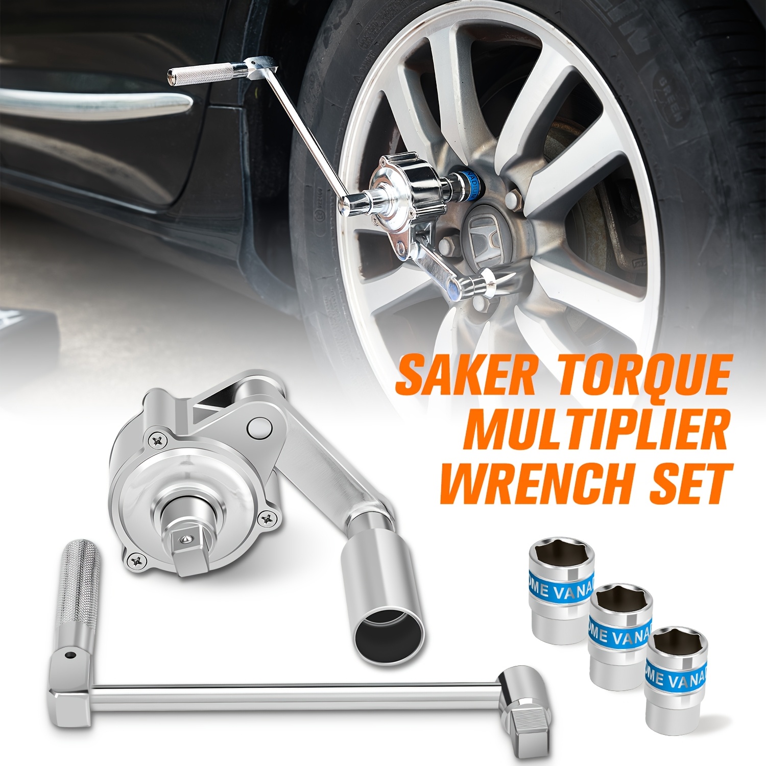 

Saker Torque Wrench, Heavy Duty Extension Wrench Set With 17mm/19mm/21mm Sockets Loosening Car Tire Lug Nuts, And For Remover 1/2 Driver 1:20 Labor Saving Wrench