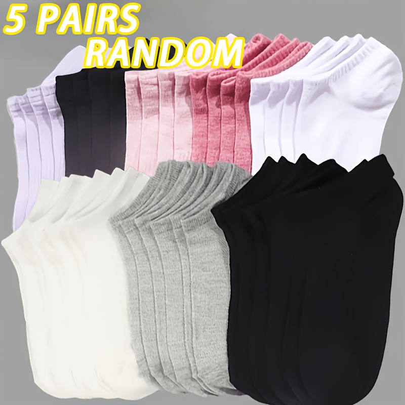 TEMU Random 5 Pairs Of Mixed Colors Short Socks, Unisex Thin Breathable Classic Solid Colors Random Mix, Suitable For Spring Summer, Fashion Socks