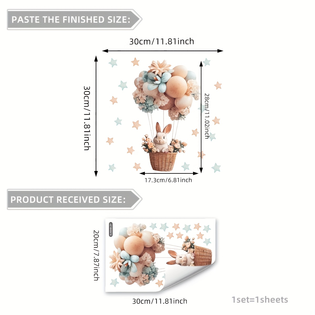 1 Sheet (20 * 30cm) Easter Bunny Sitting In A Hot Air Balloon Stars Home Decoration Glass Stickers Window Static Cling 20 Double-sided Visual Pattern (dj6048-zy)