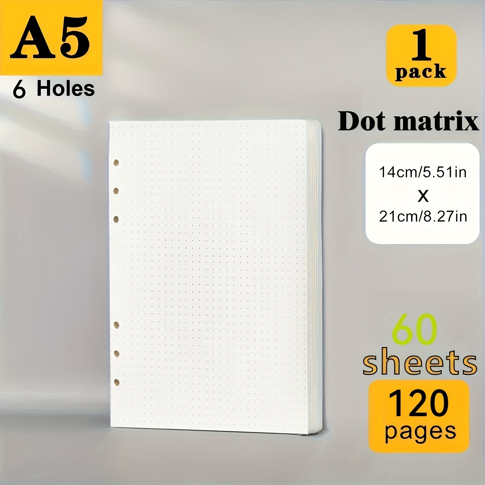 Image of 1 Pad Of 60 Sheets, 120 Pages, A5 Detachable Portable Loose-leaf Paper, Refill Paper With 6-hole Punch For Inserting Into 6-ring Binders, Suitable For Binder Notebooks, Loose-leaf Inserts, And Diaries
