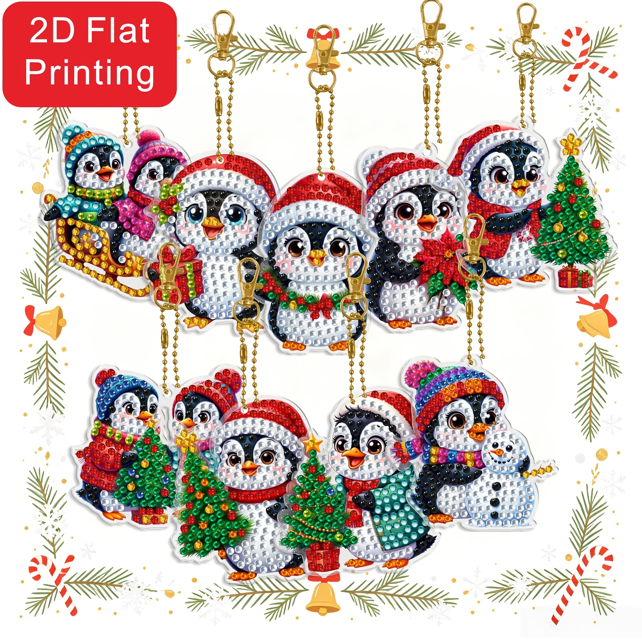 TEMU 9 pièces d'ornements de Noël pingouins à faire soi-même, impression 2D/à plat, double face, entièrement , comprenant des pingouins et des