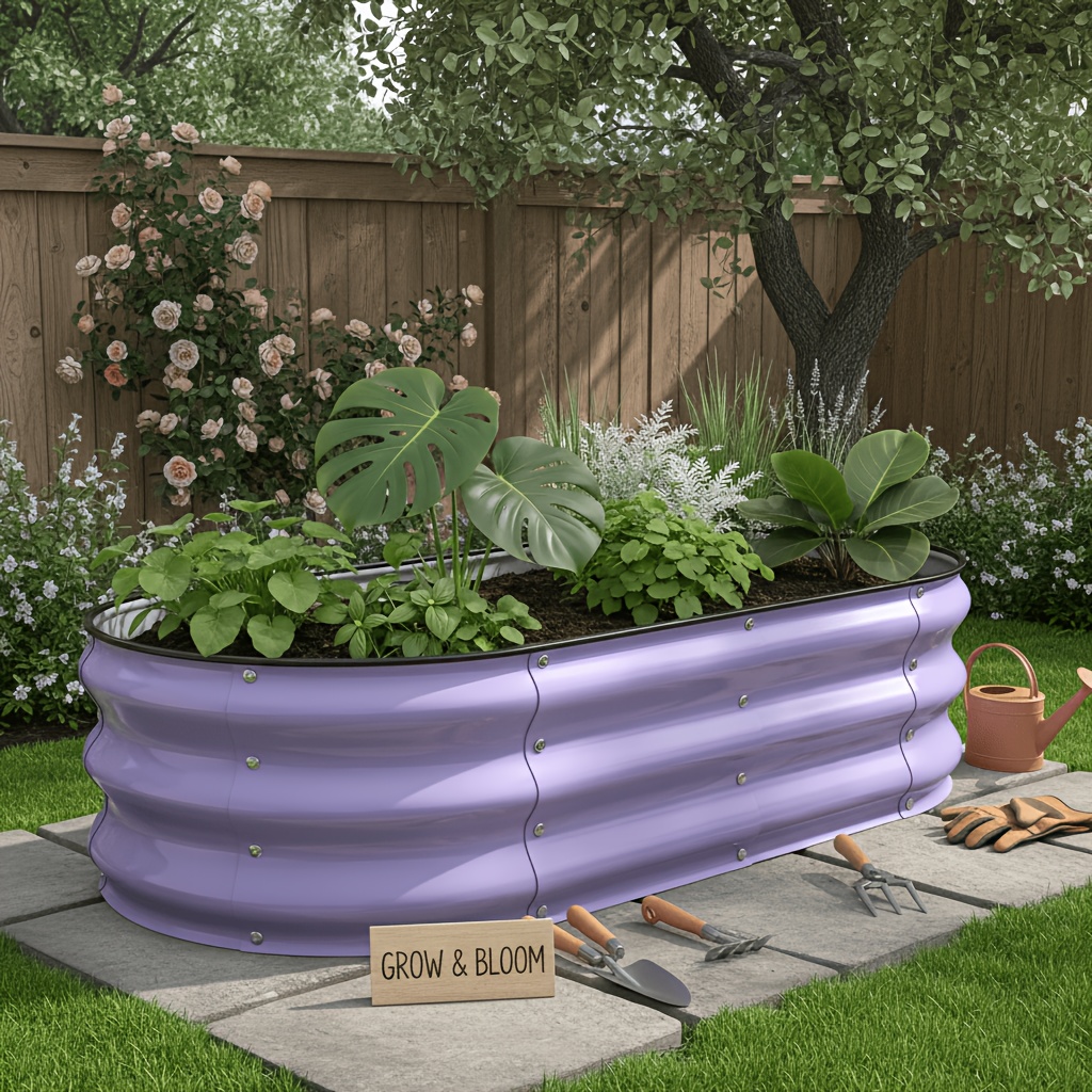 TEMU 4 X 2 X 1 Ft Lavender Purple Galvanized Metal Oval Raised Garden Bed, 12 Inch Depth Open Bottom Planter Box With Drainage Design, Outdoor Patio
