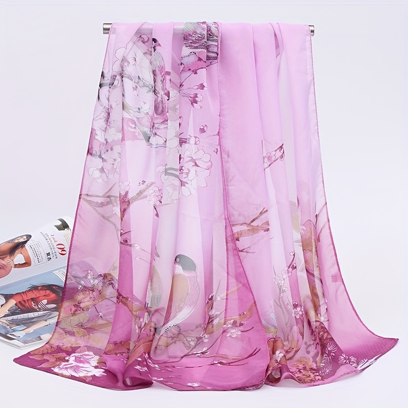 TEMU 1pc Foulard en à Imprimé Branche de Pie, Châle Long , Protection Solaire pour Été, Écharpe Fine pour , Serviette de Plage pour Femmes en Voyage